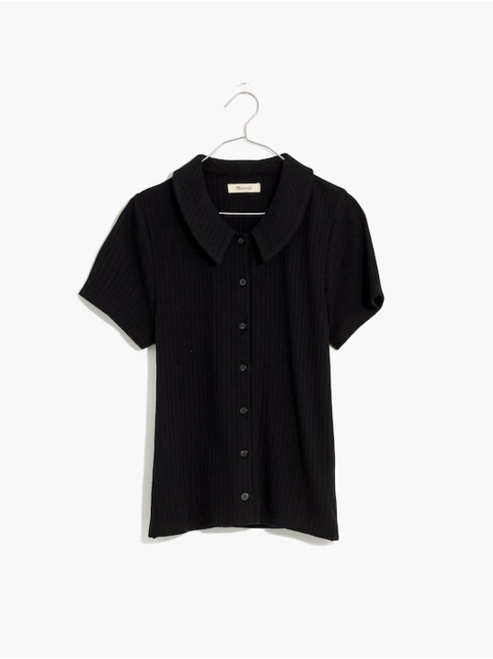 Madewell Tops - Madewell Black Short-Sleeve Button-Down Ribbed Top